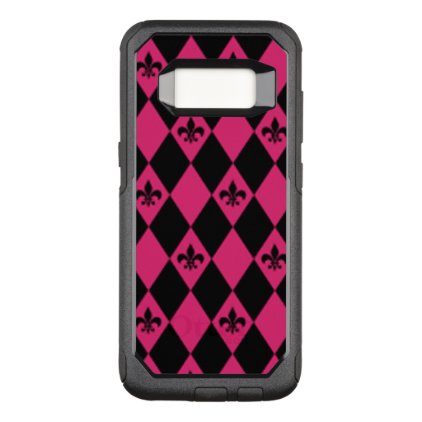 Fleur De Lis &amp; Pink Black Diamond Pattern OtterBox Commuter Samsung Galaxy S8 Case