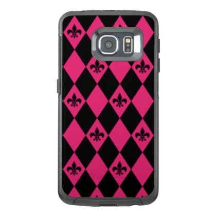 Fleur De Lis &amp; Pink Black Diamond Pattern OtterBox Samsung Galaxy S6 Edge Case