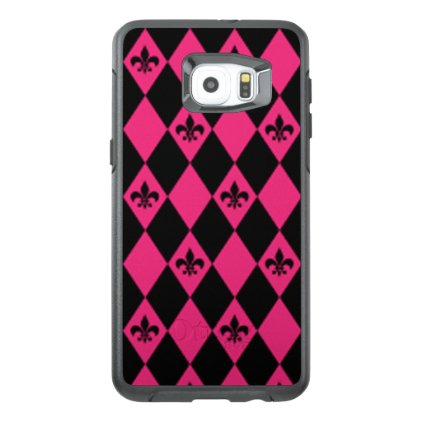 Fleur De Lis &amp; Pink Black Diamond Pattern OtterBox Samsung Galaxy S6 Edge Plus Case