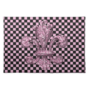 Fleur-de-Lis Pink Checkerboard Cloth Placemat
