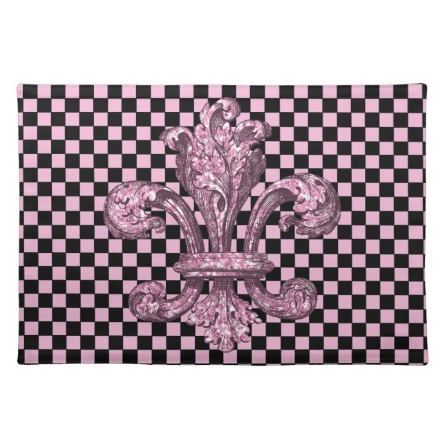 Fleur-de-Lis Pink Checkerboard Cloth Placemat (Front)