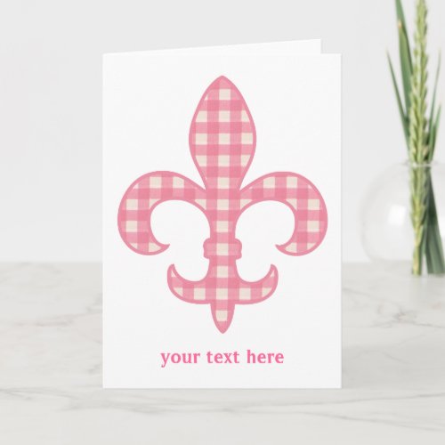 Fleur de lis Pink Gingham Greeting Card