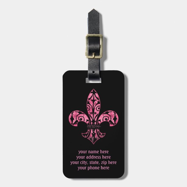 Fleur de lis Pink Luggage Tag (Front Vertical)