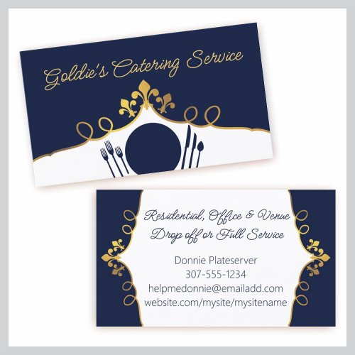 fleur de lis plate setting chef catering business business cards