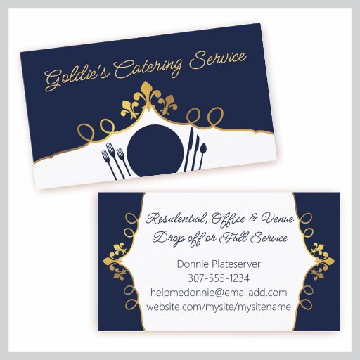 Customizable fleur de lis plate setting chef catering business business cards