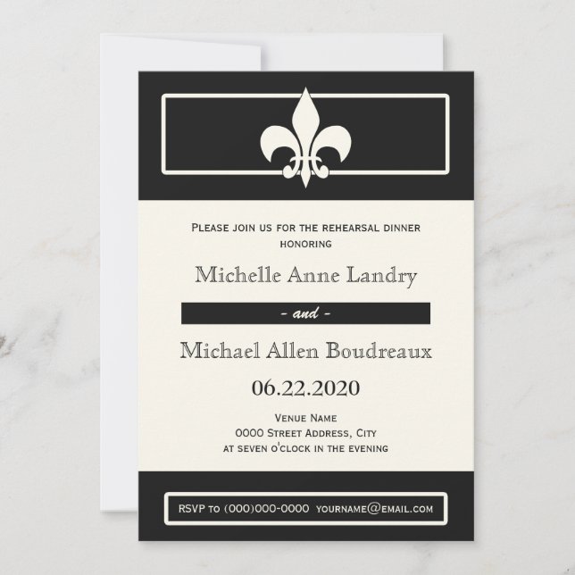 Fleur de Lis Poster Style Rehearsal Dinner Invitation (Front)