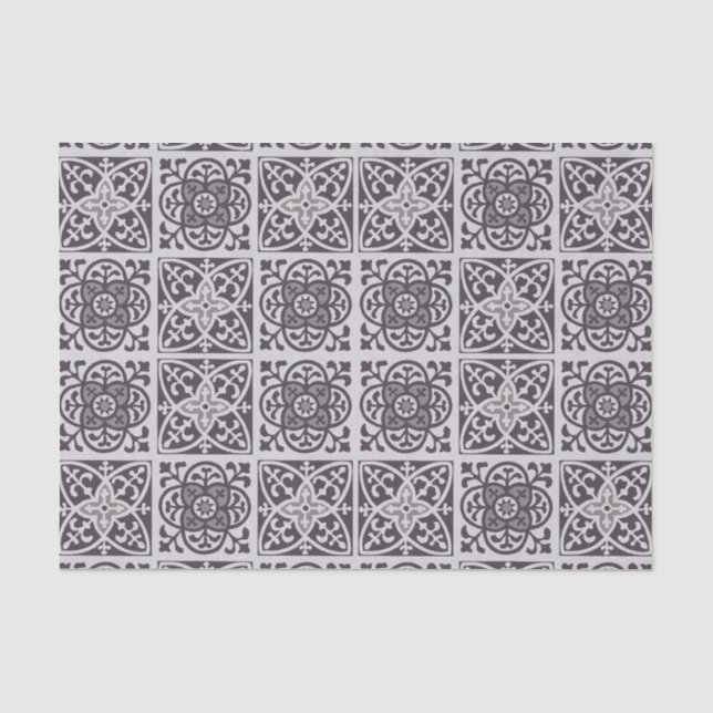 Fleur de lis print in Grey and Taupe Grey Tissue Paper (Front)