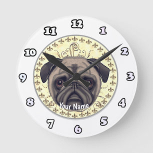 Fleur De Lis Pug clock