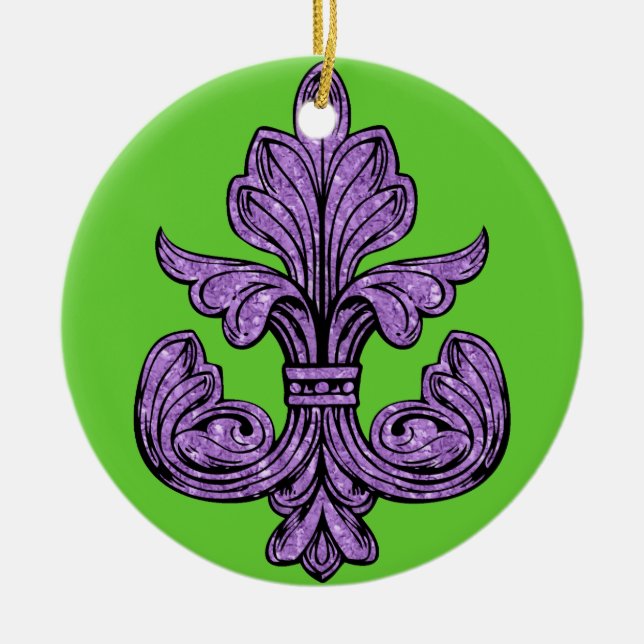 Fleur de lis Purple Ceramic Ornament (Front)