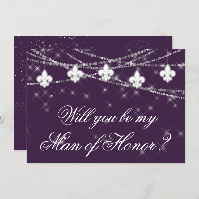 Fleur de Lis Purple Lights | Be My Bridesmaid Ask (Front/Back)
