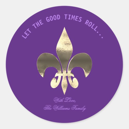 Fleur_de_Lis Purple Typography Mardi Gras Classic Round Sticker