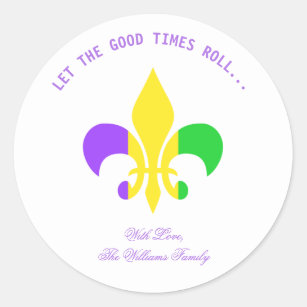 Fleur-de-Lis Purple Typography Mardi Gras Classic Round Sticker
