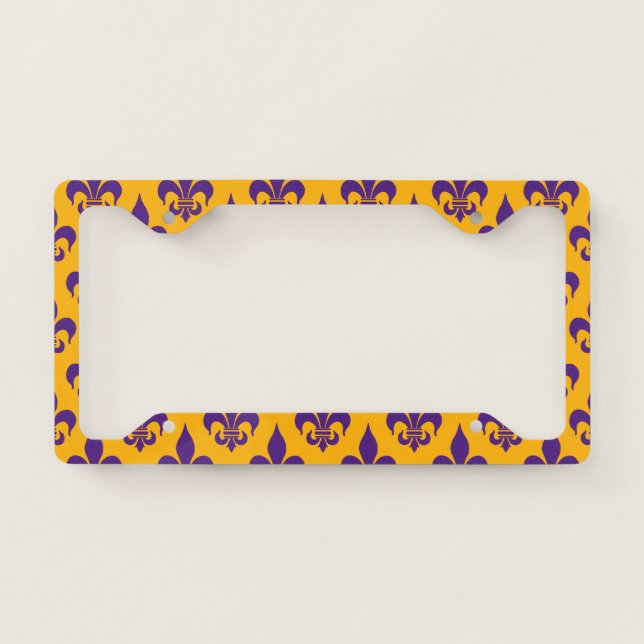 Fleur-de-Lis: Purple & Yellow License Plate Frame (Front)