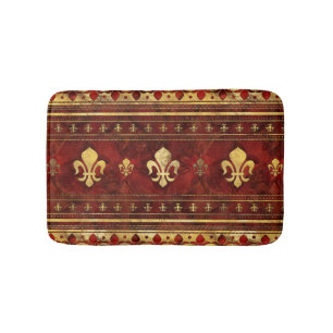 Fleur-de-lis Red Marble and Gold Bath Mat