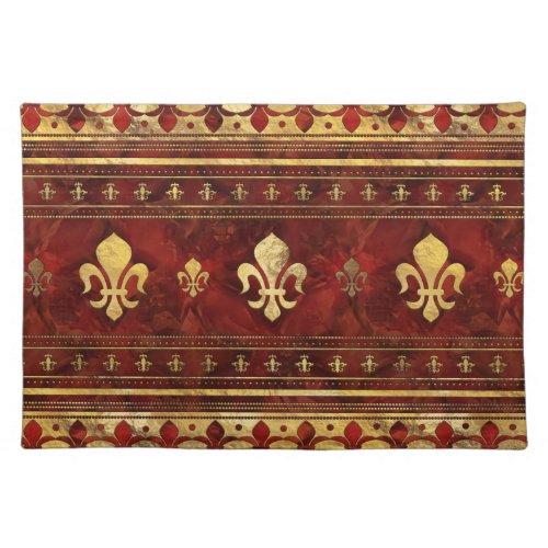 Fleur_de_lis Red Marble and Gold Cloth Placemat