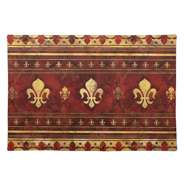 Fleur-de-lis Red Marble and Gold Cloth Placemat (Front)