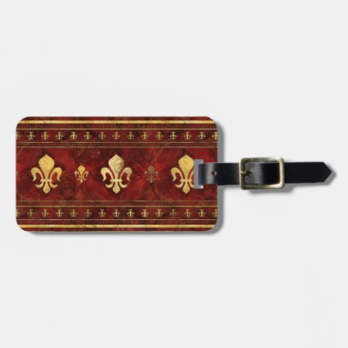 Fleur_de_lis Red Marble and Gold Luggage Tag