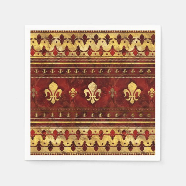 Fleur-de-lis Red Marble and Gold Napkins (Front)