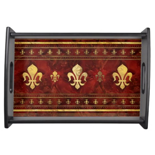 Fleur_de_lis Red Marble and Gold Serving Tray