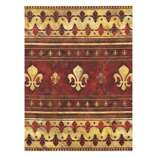 Fleur-de-lis Red Marble and Gold Tablecloth (Front)