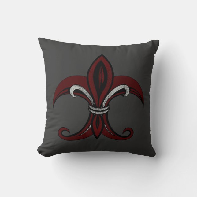 Fleur de Lis Red/Silver Throw Pillow (Front)