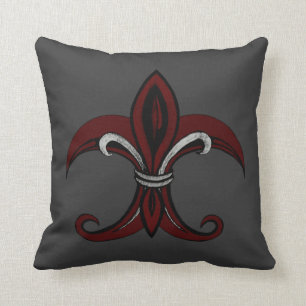 Fleur de Lis Red/Silver Throw Pillow