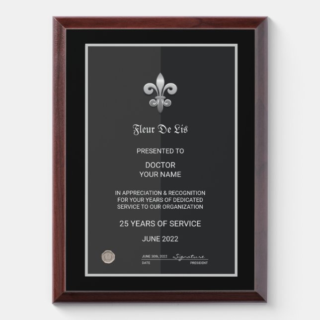 Fleur De Lis Retirement Award Plaque (Vertical)