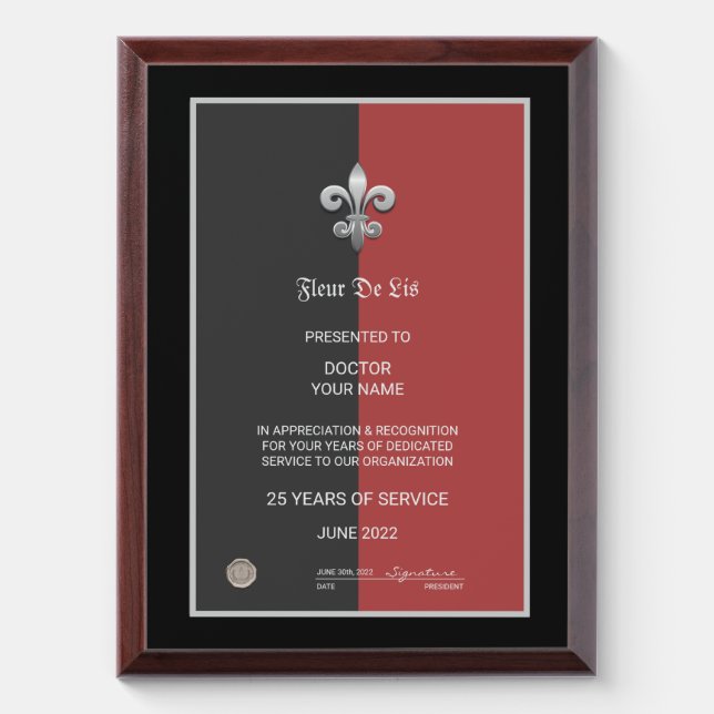 Fleur De Lis Retirement Award Plaque (Vertical)
