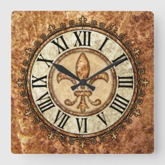 Fleur-de-lis | Roman numerals Antique Background Square Wall Clock