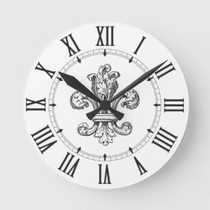 Fleur de Lis Roman Numerals Round Clock