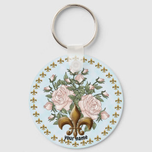 Fleur De Lis Roses custom name keychain
