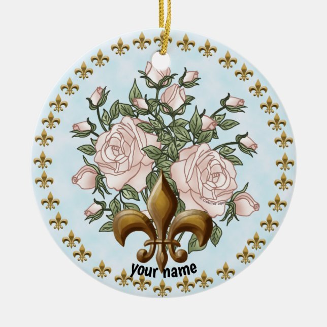 Fleur De Lis Roses  Ornament (Front)
