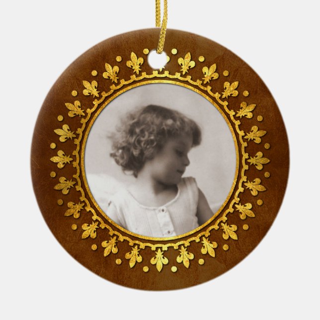Fleur-de-lis Round Photo Frame Ceramic Ornament (Front)