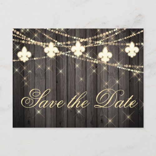 Fleur de Lis Rustic Lights  Boho Chic Wedding Announcement Postcard