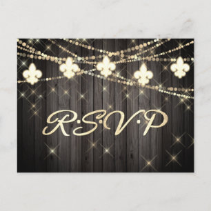 Fleur de Lis Rustic Lights   Boho Wedding RSVP Invitation Postcard