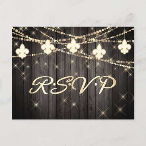 Fleur de Lis Rustic Lights  Boho Wedding RSVP Invitation Postcard
