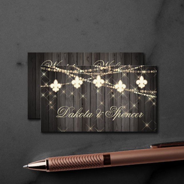 Fleur de Lis Rustic Lights | Boho Wedding Website Enclosure Card (Creator Uploaded)