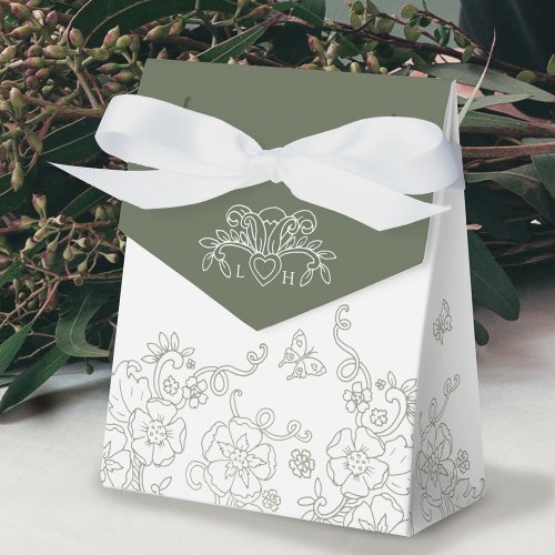 Fleur de lis sage green and white wedding favor boxes