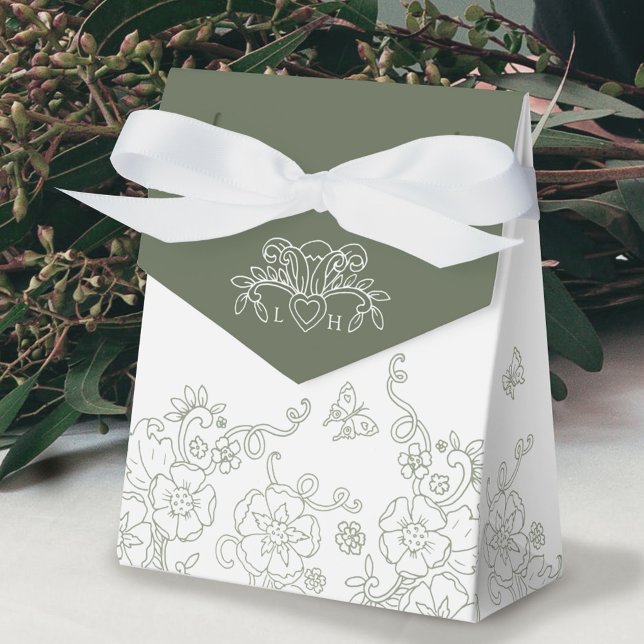 Fleur de lis sage green and white wedding favor boxes (Creator Uploaded)