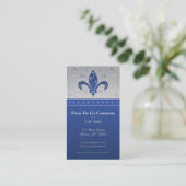 Fleur de Lis Silver Blue Business Card (Standing Front)