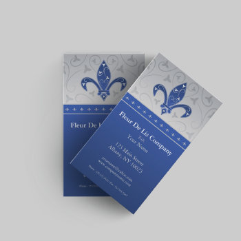 Fleur De Lis Silver Blue Business Card by mangomoonstudio at Zazzle