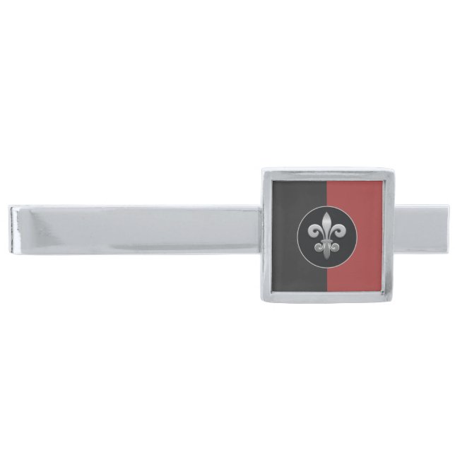 Fleur De Lis Silver Finish Tie Bar (Front)