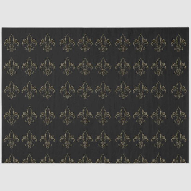 Fleur De Lis Simple Elegant Black and Gold  Tissue Paper (Front)