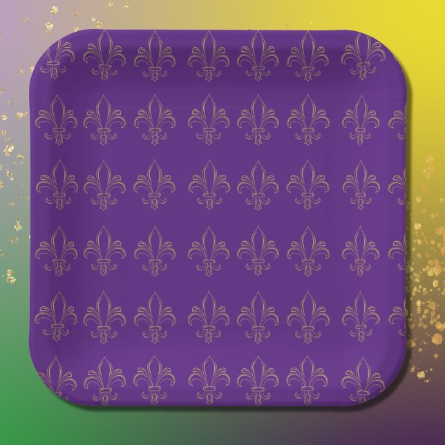 Fleur De Lis Simple Elegant Purple and Gold  Paper Plates (Creator Uploaded)