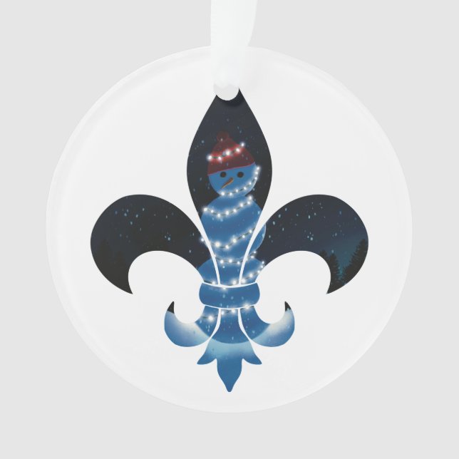 Fleur De Lis Snowman with Lights on Acrylic Ornament (Front)