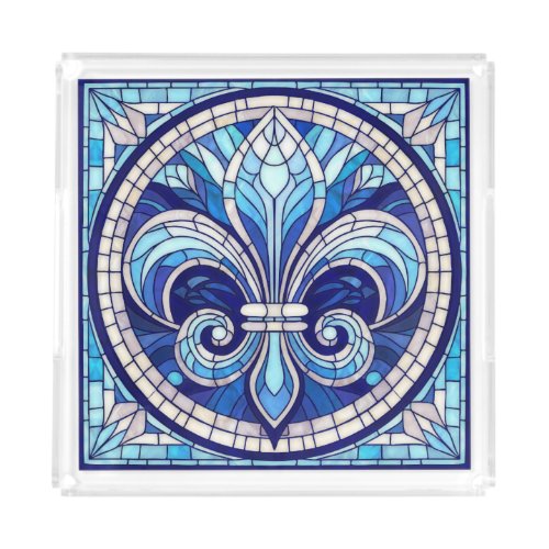 Fleur_de_lis _ Stained glass mosaic art Acrylic Tray