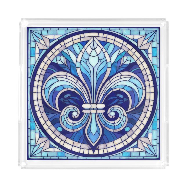 Fleur-de-lis - Stained glass mosaic art Acrylic Tray (Front)