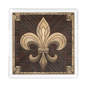 Fleur-de-lis - Stained glass mosaic art Acrylic Tray