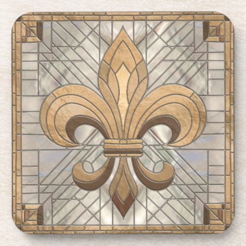 Fleur_de_lis _ Stained glass mosaic art Beverage Coaster