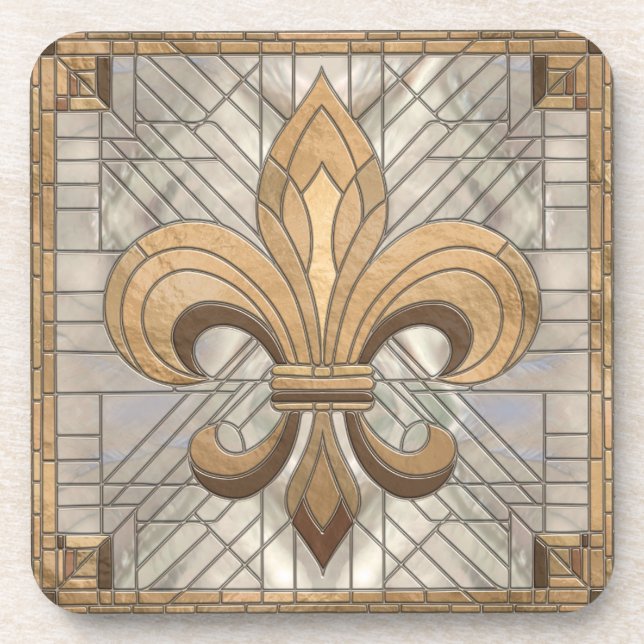 Fleur-de-lis - Stained glass mosaic art Beverage Coaster (Front)